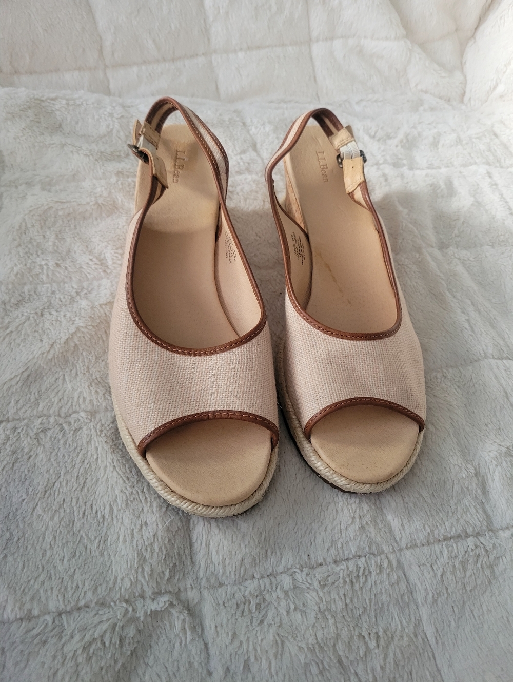 L.L. Bean Women's Beige Canvas Slingback Espadrille Sandals Size 11M